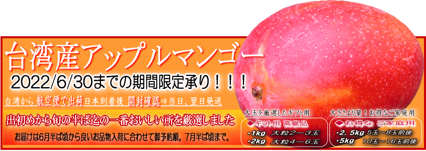 台湾産アップルマンゴーを日本へお届けいたします