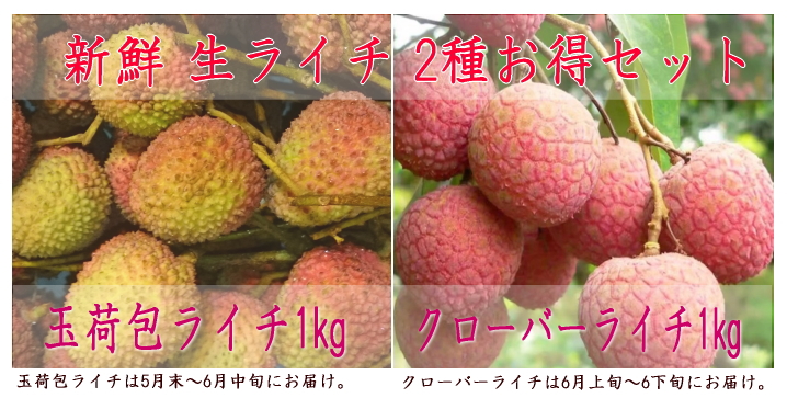 玉荷包ライチ1ｋｇとクローバーライチ1ｋｇのお得な2種類セット